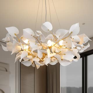 KAYLA Ceramic Heart Leaf Chandelier, Round or Linear Design, 6–12 Lights, Copper or Chrome Finish, 31.5" / 39.4" / 47" / 59"