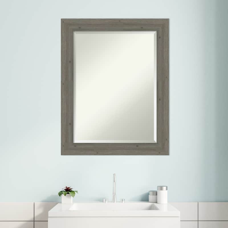 Beveled Wood Bathroom Wall Mirror - Fencepost Grey Narrow Frame