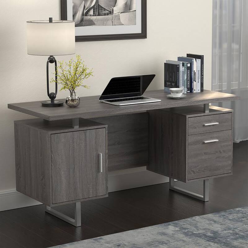 GDFStudio - Marcus Floating Top Modern Office Desk with Storage and Sleek Contemporary Style - Grey