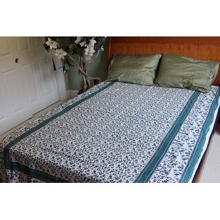 Floral Vine Tapestry Cotton Bedspread 108" x 88" Full-Queen Blue 