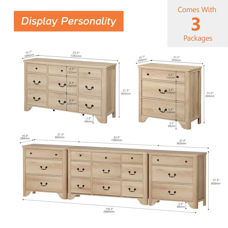 WAMPAT 116.5" W Large Farmhouse TV Stand for TVs up to 120”, Entertainment Center with 15 Drawers