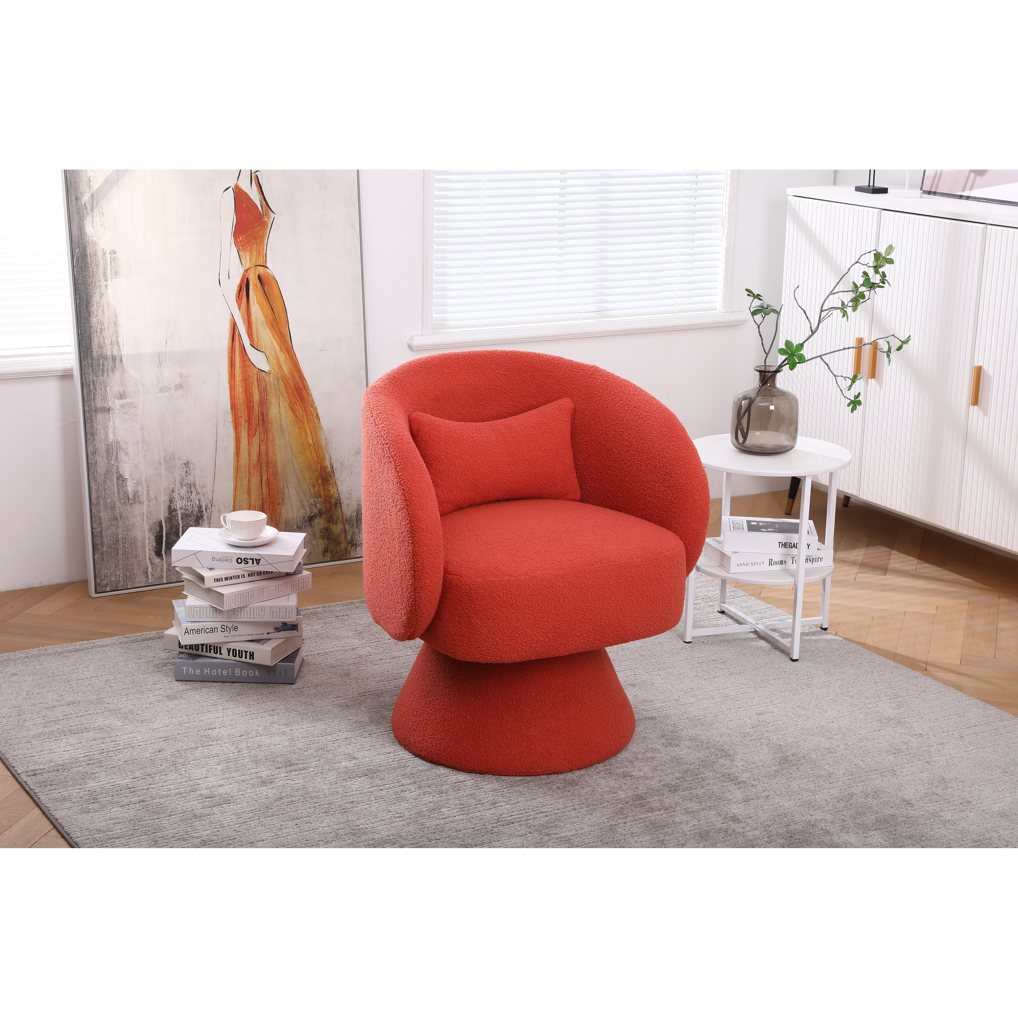 Modern Accent Chair Swivel Armchair, Round Fabric Barrel Chairs Single Sofa  Lounge Chair with Small Pillow for Living Room - Bed Bath & Beyond -  37833459