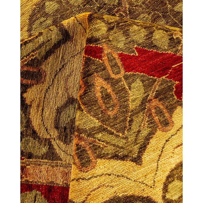 Overton Hand Knotted Wool Vintage Inspired Modern Contemporary Arts & Crafts Brown Area Rug - 9' 6" x 13' 10"