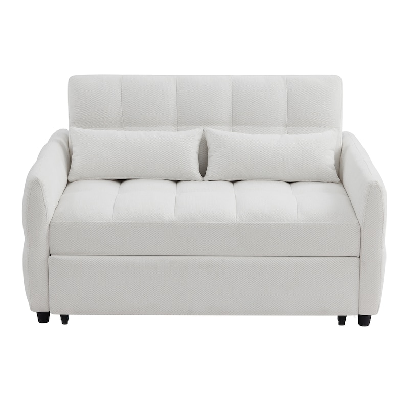 52.8" Convertible Loveseat Sofa Bed with Adjustable Backrest, USB Ports, Tufted Design, Chenille Upholstery, Beige