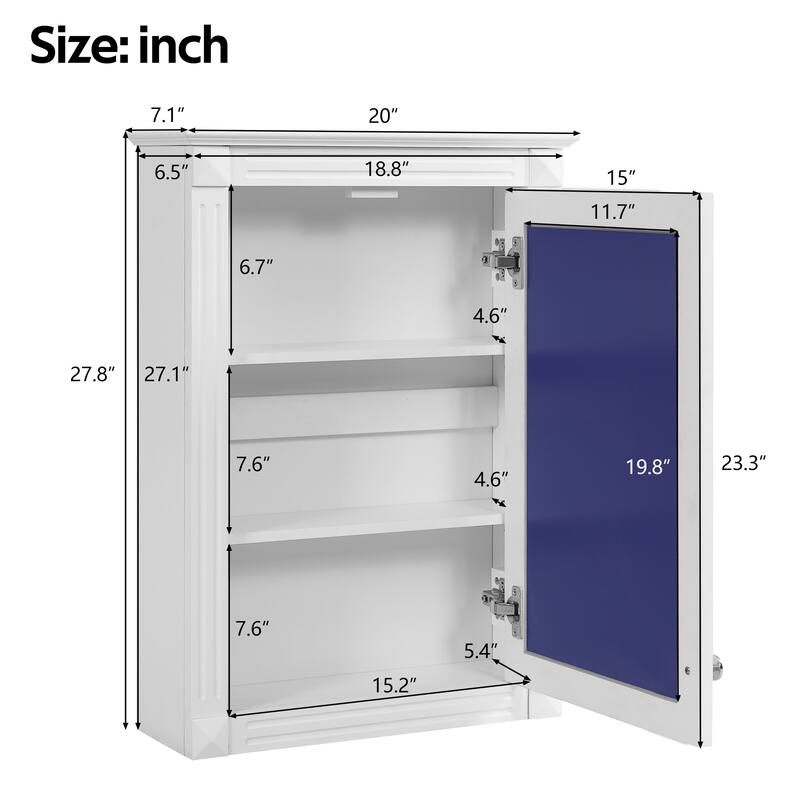 20" Wall Mounted Bathroom Storage Cabinet with Mirror, Medicine Cabinet with Height Adjustable Shelf