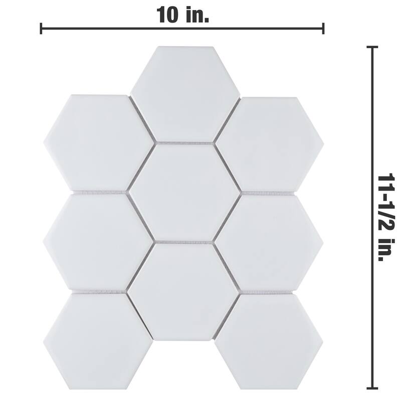 Merola Tile Metro 4" Super Hex Glossy White 10" x 11-1/2" Porcelain Mosaic Tile