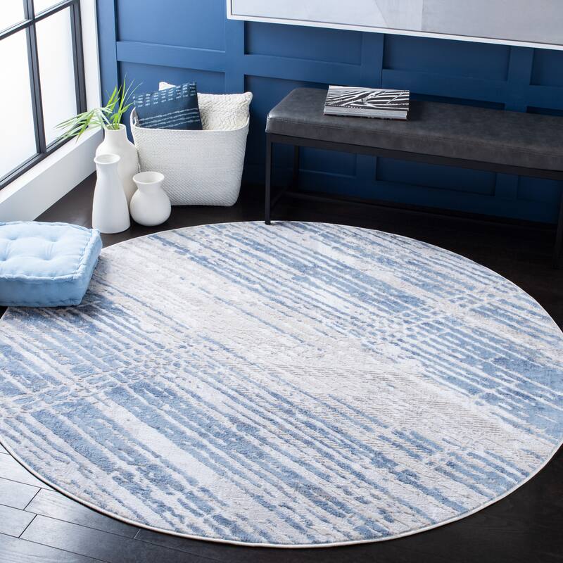 SAFAVIEH Amelia Lendita Modern Abstract Rug - 6'7" Round - Ivory/Grey