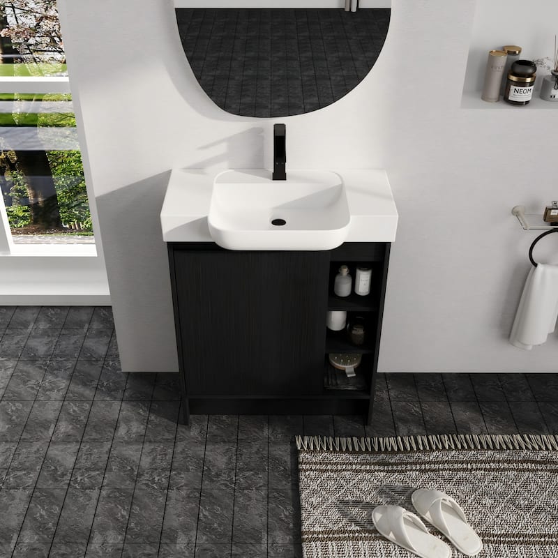 Malwee 28" FreeStanding Bathroom Vanity with Sink, Small Floor Stand Bathroom Vanity with Ceramic Sink and Soft Close Door
