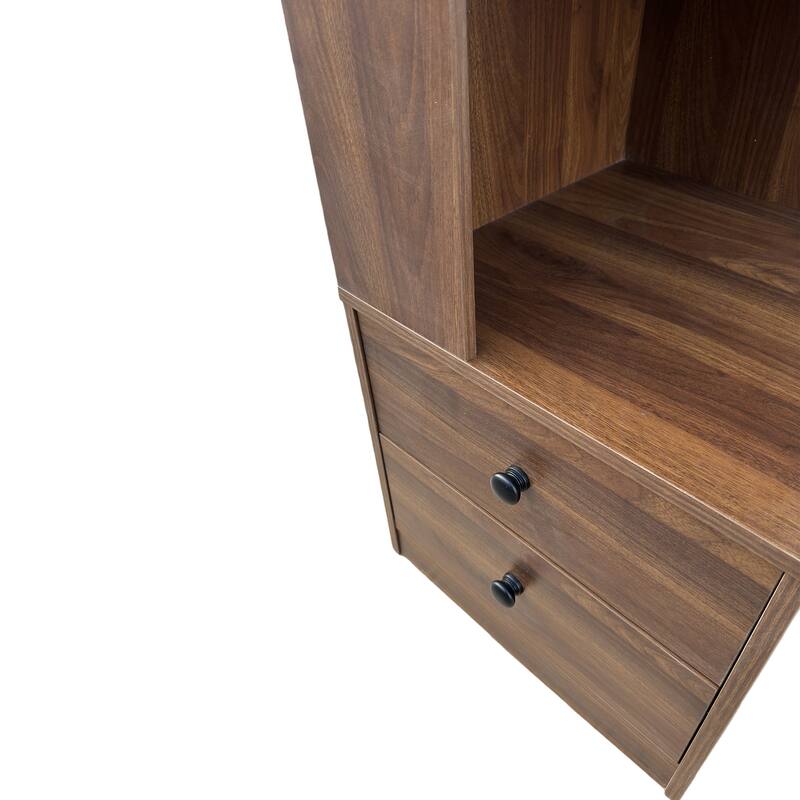 L-Shaped Corner Bookshelf with Drawers and LED Lights, 4-Tier Freestanding Display Stand for Home Office