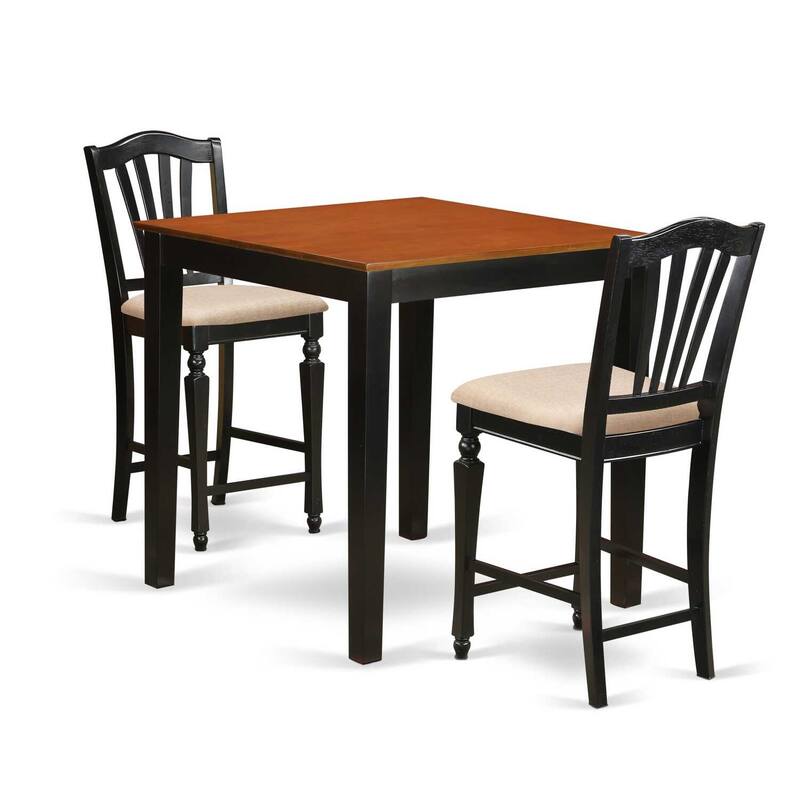 Counter Height Dining Set - 3 Piece Pub Table & Chairs - Kitchen Set - 36x36 Inch - Black Cherry Finish