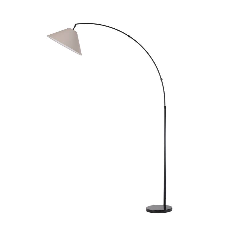 Contempo Black Arc Floor Lamp with Beige Fabric Shade - N/A