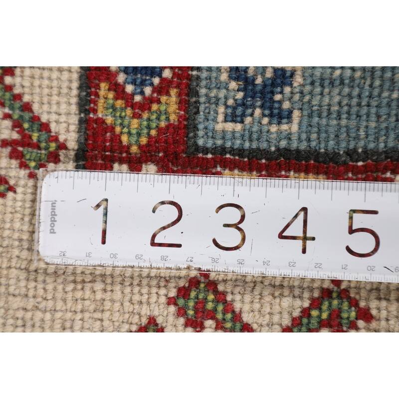 Traditional Light Blue Geometric Kazak Rug Hand-Knotted Wool Carpet - 4'11" x 6'9"