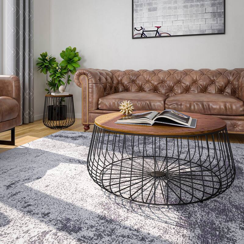 LeisureMod Runswick Modern Round Center Coffee Table - Mid Century Accent Side End Table for Home Office Living Room Bedroom