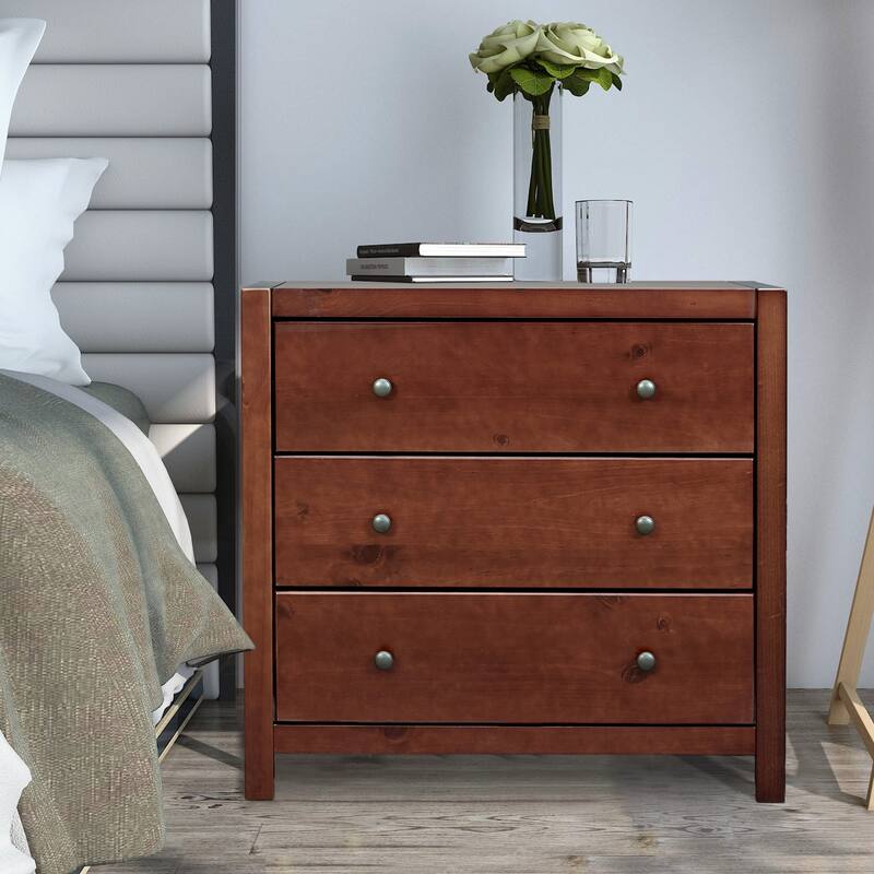 MUSEHOMEINC Solid Wood Dresser / Night Stand with 3-Drawer Storage for Your Bedroom,Round Metal knobs