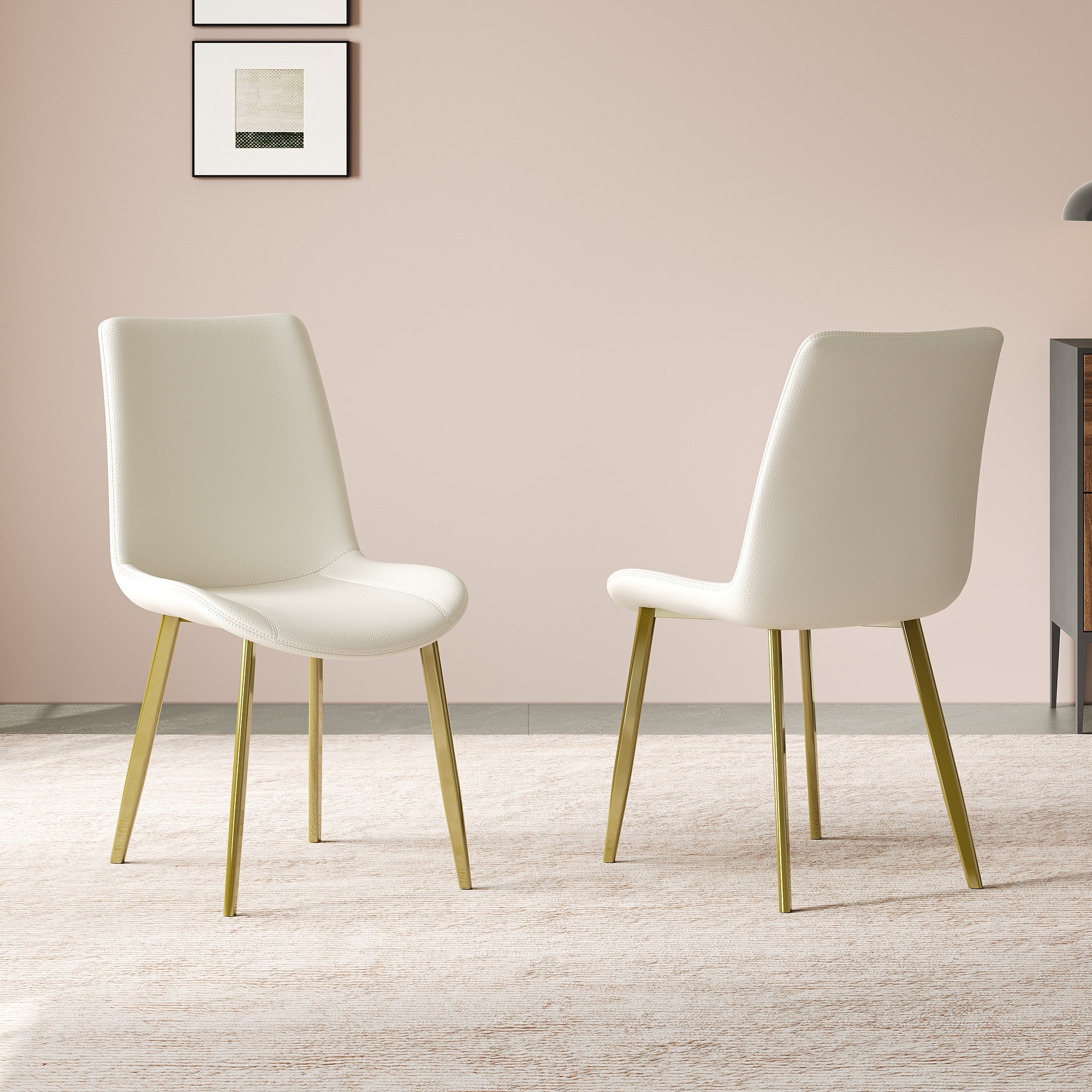 Set of 4 Side Chair Dining Chair White Kitchen Chair Simple Leather Chair Leisure Chair with Metal Legs