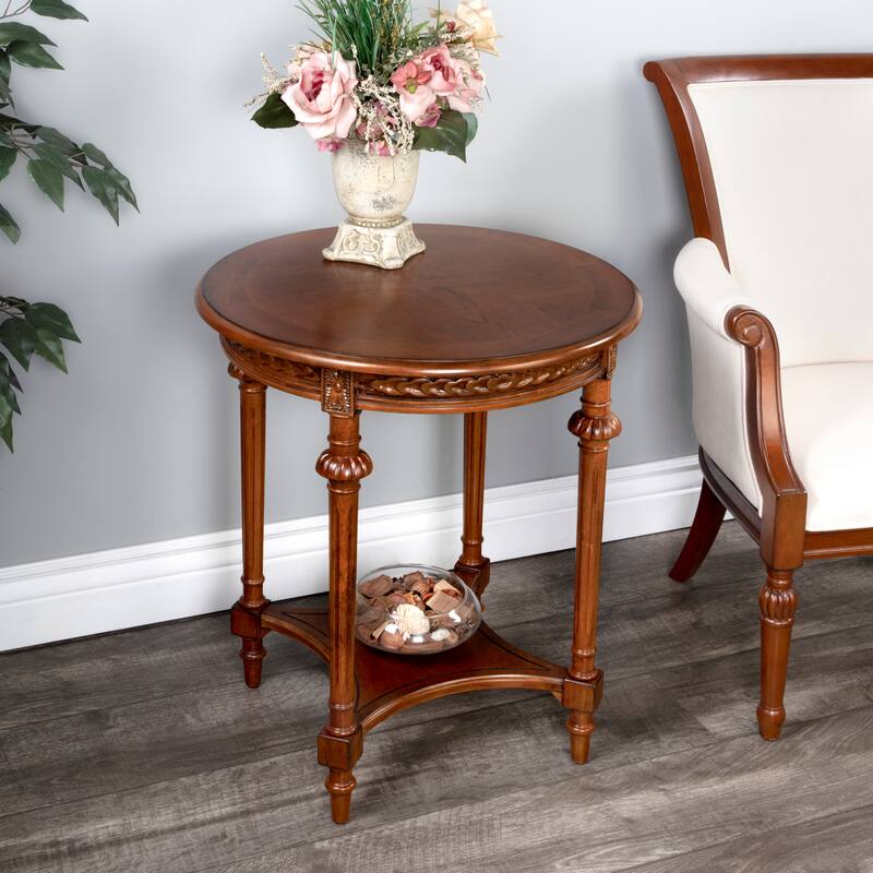 Hellinger 24 in. W Round Wood Tall End Table with Open Shelf