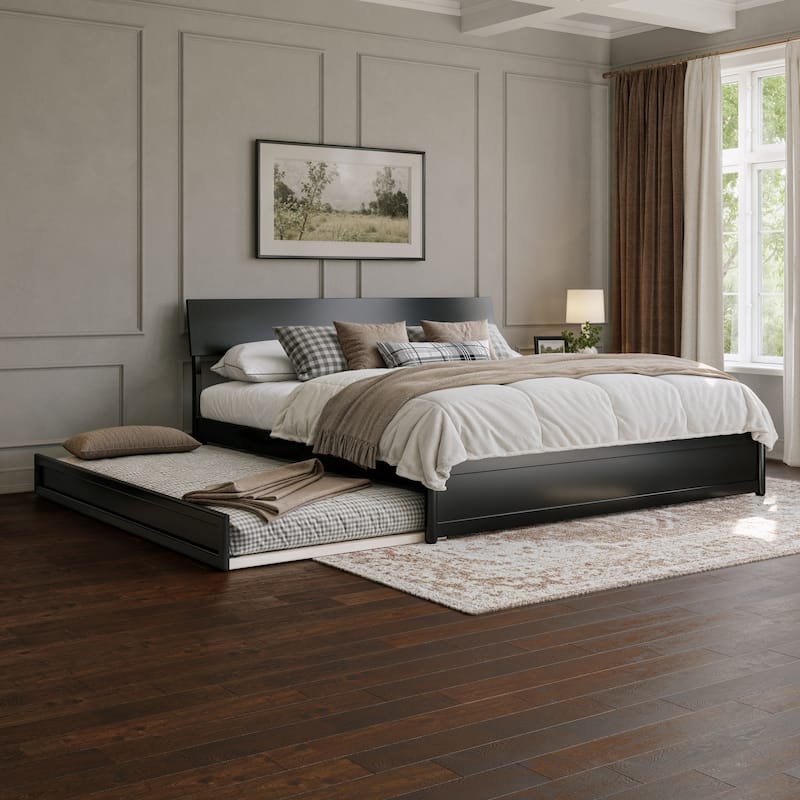 Norla Wood Platform Bed with Trundle - Black - King