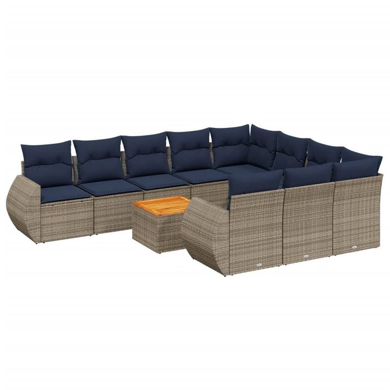 vidaXL 11 Piece Patio Sofa Set with Cushions Gray Poly Rattan