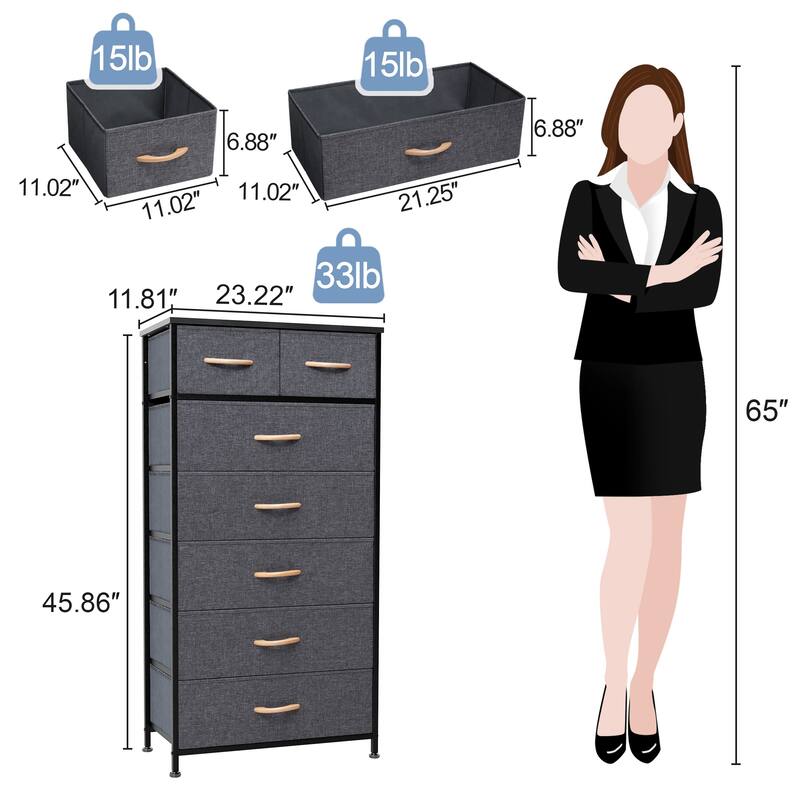 Vertical Storage Dresser 7-drawer Chest Closet Organizer Unit for Bedroom