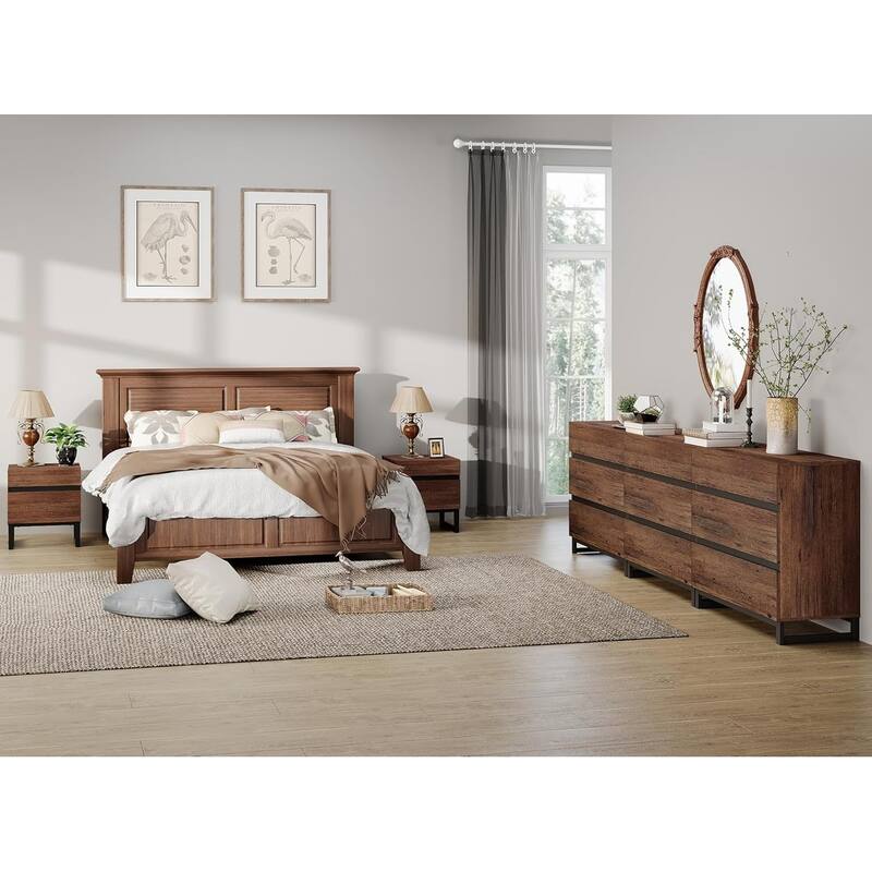 WAMPAT 3 Piece Dresser and Nightstand Sets - 94.5 Inch Dresser+2 Nightstand - Brown