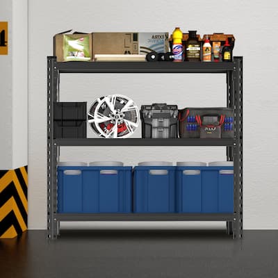 3-Tier Industrial Shelving Rack - 47in, Heavy Duty Steel Shelving Unit Adjustable, 51.2" W*23.6" D*47.3"H, Black