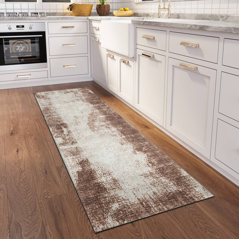 Indoor/Outdoor Rylee Modern Bordered Washable Rug - 2'3" x 7'6" Runner - Brown