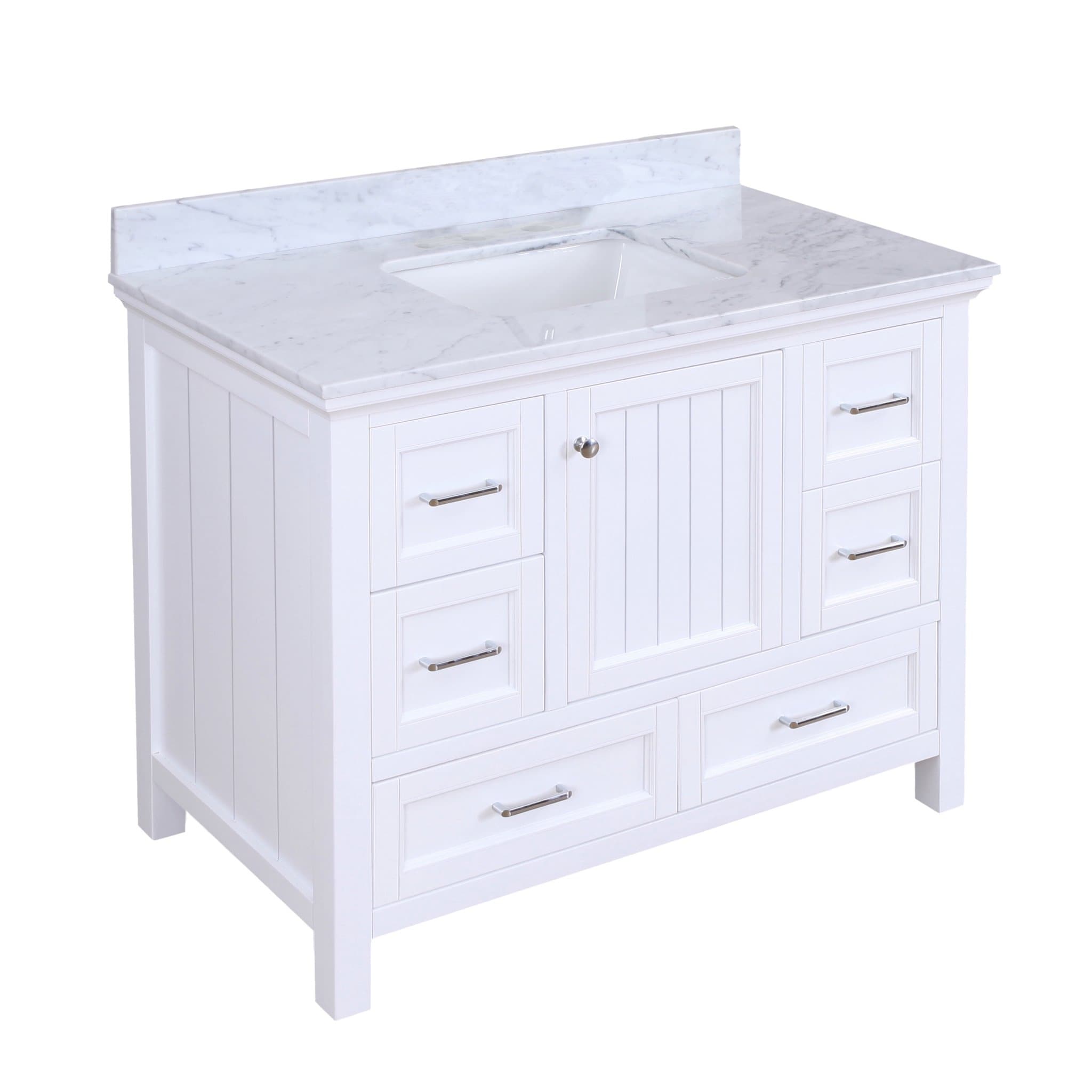 KitchenBathCollection Paige 42" Bathroom Vanity with Carrara Marble Top