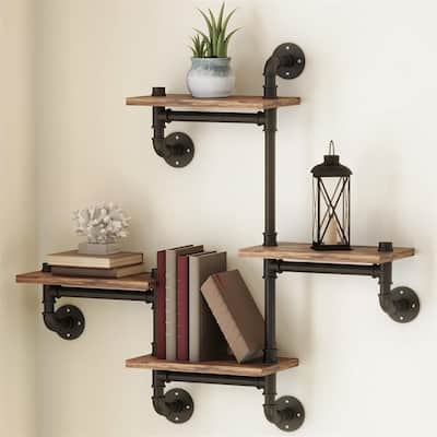 Industrial Floating Pipe Wall Mounted Shelves Rustic Modern Wood Shelving