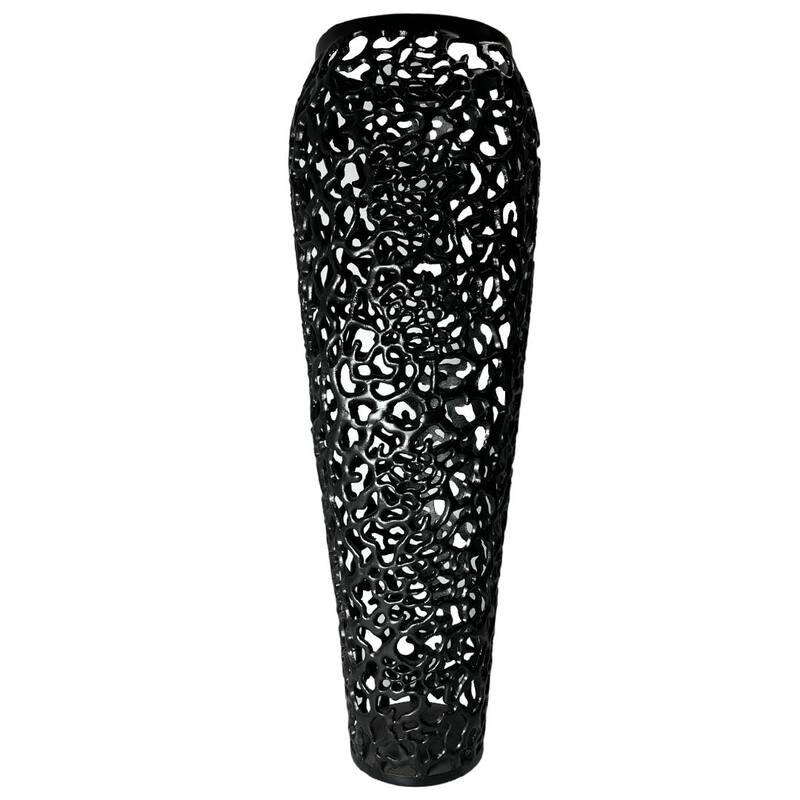 Decorative Handmade Aluminum Hollow-out Flower Vase - Large ( 11 x 11 x 34 in) - Black