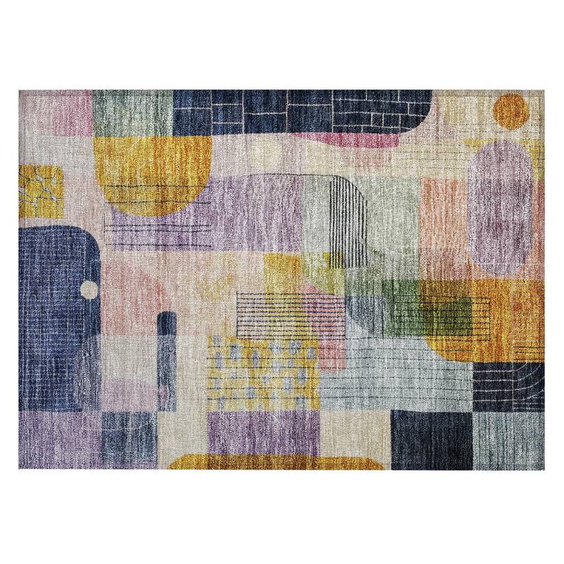 Machine Washable Indoor/ Outdoor Abstract Contemporary Chantille Rug
