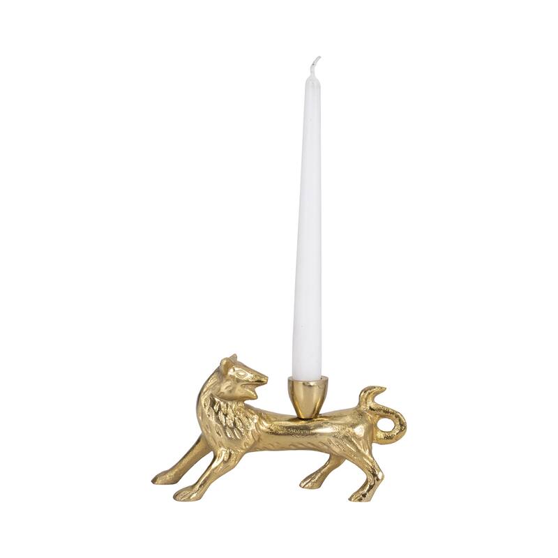 Aluminum Faux Fox-Shaped Taper Candle Holder - Gold, 8 in. - 8.0"