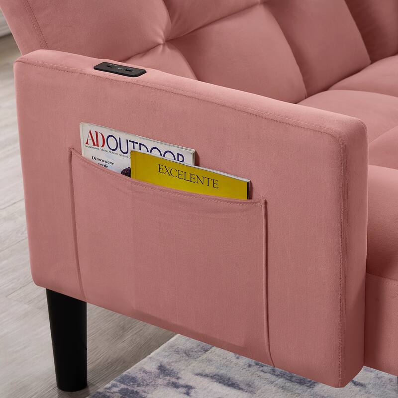 Velvet Futon Couch Sofa Lounge Sofa with Adjustable Backrest, Convertible Folding Sofa Bed Sleeper Sofa