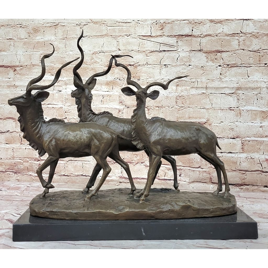 Kudu Antelope Family Gazelle African Deer Bronze Sculpture Figurine Statue