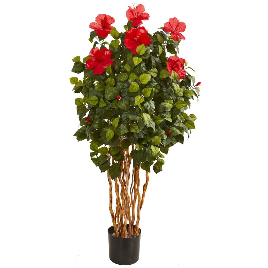 5' Red Artificial Hibiscus Tree in Black Pot
