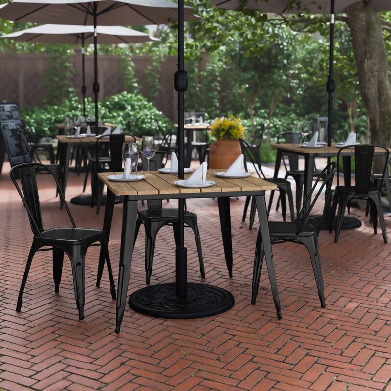 36" SQ Commercial Poly Resin Restaurant Table with Umbrella Hole - 36"W x 36"D x 30"H - Brown/Black