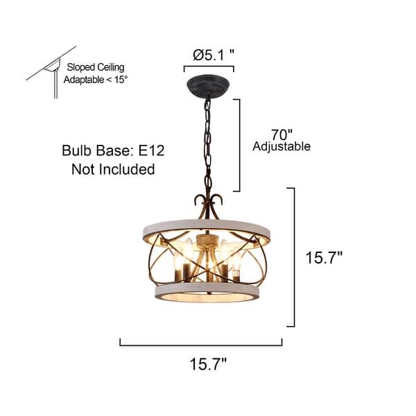 dimension image slide 1 of 2, Oaks Aura 5-Light Farmhouse Wood Chandelier, Drum Chandelier for Dining Room Height Adjustable