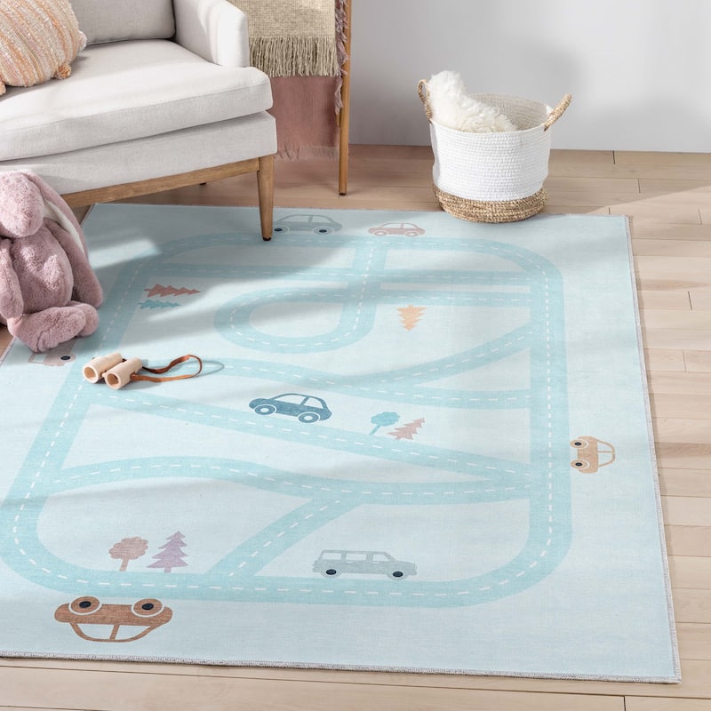 Well Woven Kids Rugs Playful Roads Modern Machine Washable Area Rug
