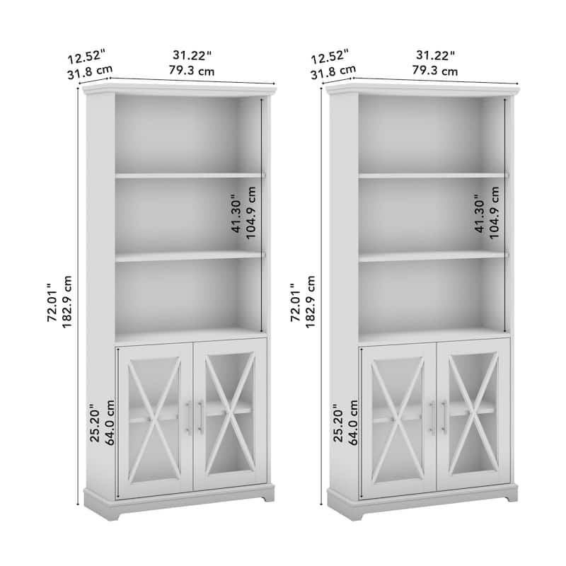 Lennox 5 Shelf Bookcase with Glass Doors - Set of 2 by Bush Furniture