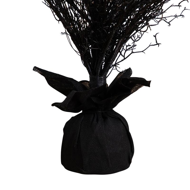 LED Lights Artificial Black Twig Halloween Tree with Burlap Base - 5' - Warm White - 3-to-6-feet