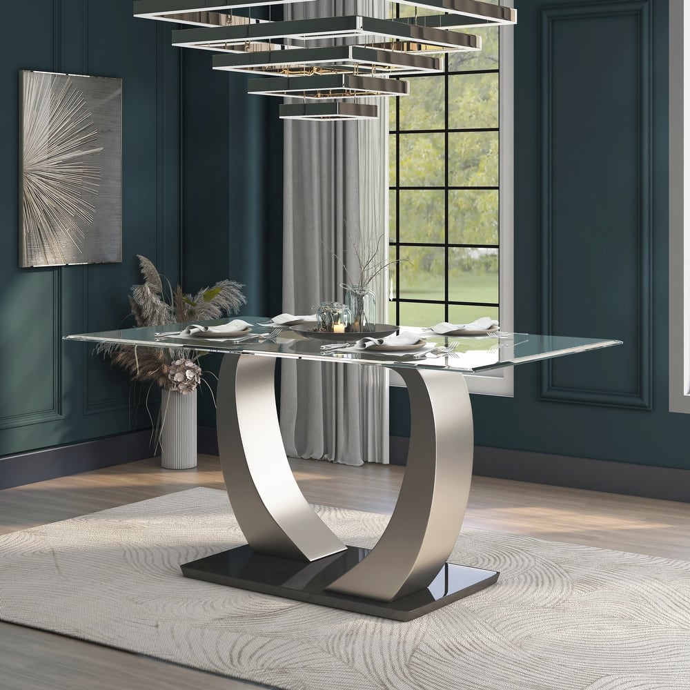 Furniture of America Jami Modern Silvertone 60-inch Glass Top Dining Table