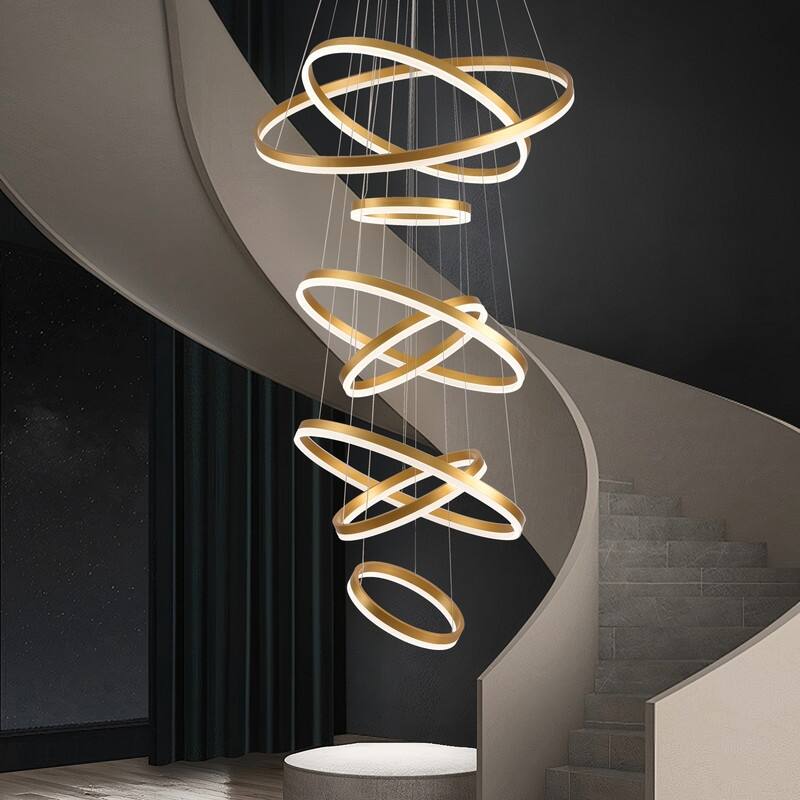Modern Ring LED Chandelier Ring Adjustable Ceiling Light with Remote Control for High Ceilings