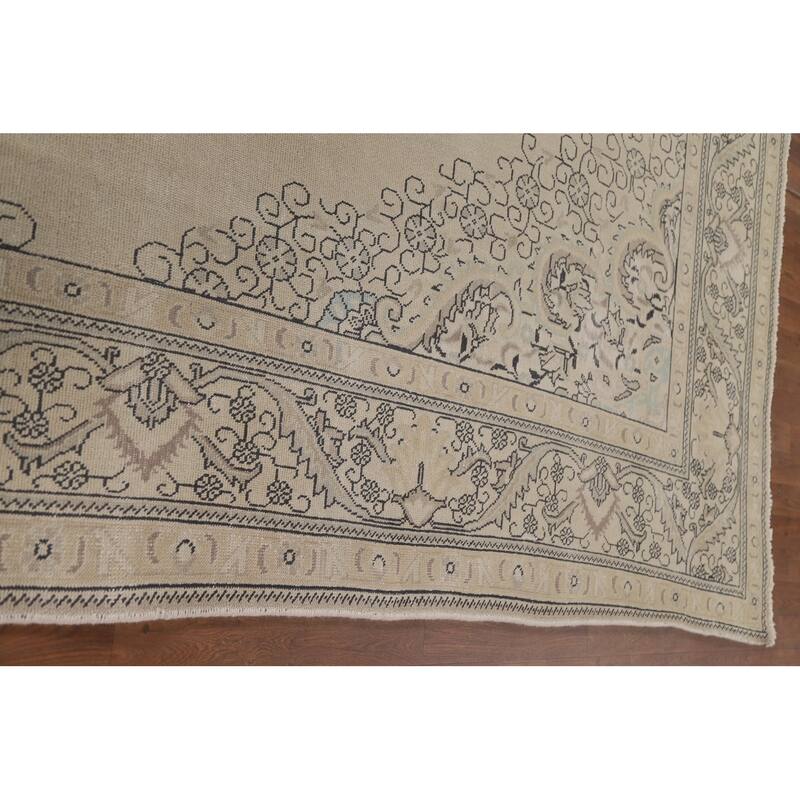 Hand Knotted Oriental 100% Wool Carpet Traditional Floral Beige & Ivories Tabriz Area Rug - 12' 4'' X 9' 4''