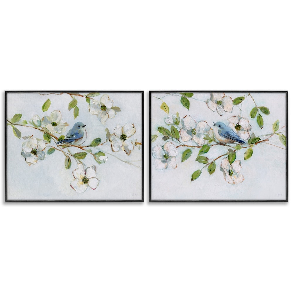 Stupell Perched Bluebirds on Branch Framed Giclee Art Design By Sally Swatland (Set of 2)