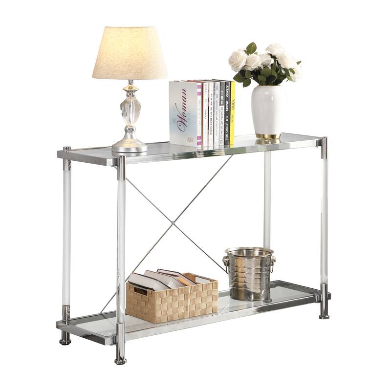 43.31"Chrome Glass Sofa Table,Acrylic Side Table,Console Table for Living Room,Bedroom