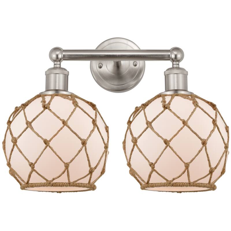 Innovations Lighting Endless Possibilities Edison - Farmhouse Rope - 2 Light 17" Bath Vanity Light - White Glass with Brown Rope/Brushed Satin Nickel