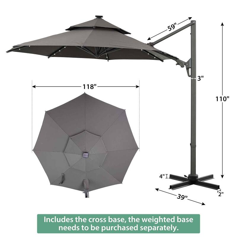 10ft Patio Umbrella Aluminum Offset Outdoor Cantilever Umbrella with 360-degree Rotation, Base Not Included