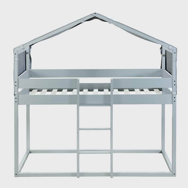 Twin Over Twin Bunk Bed Wood Bed with Tent