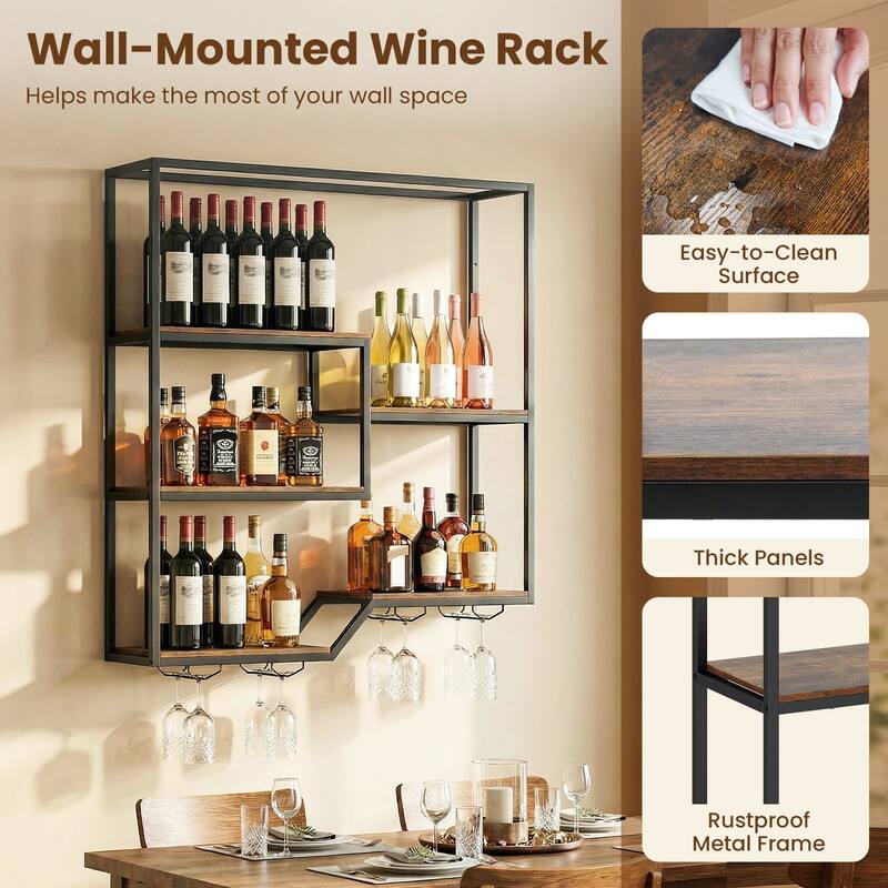 Gymax Wall Mounted Wine Rack 6-Tier Hanging Bar Shelf w/ Bottle