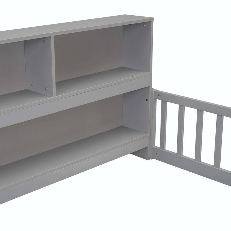 Full Floor Bed with Side Bookcase and Guardrails