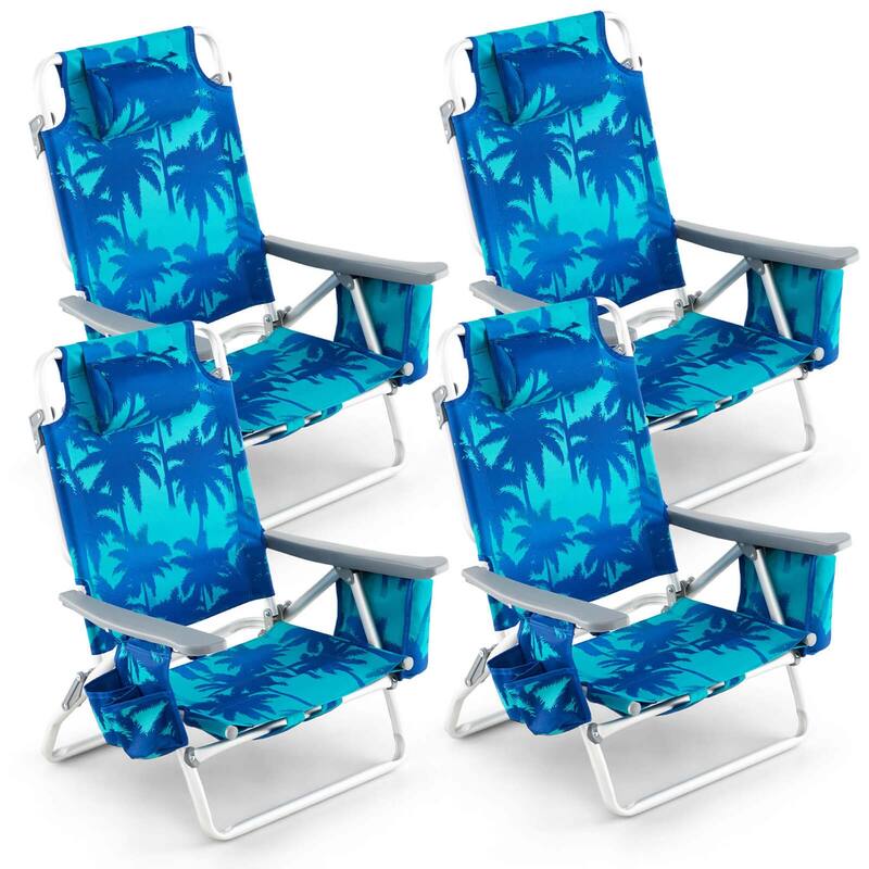Set of 4 Backpack Beach Chair 5-Position Lay Flat Beach Chairs - Navy Blue
